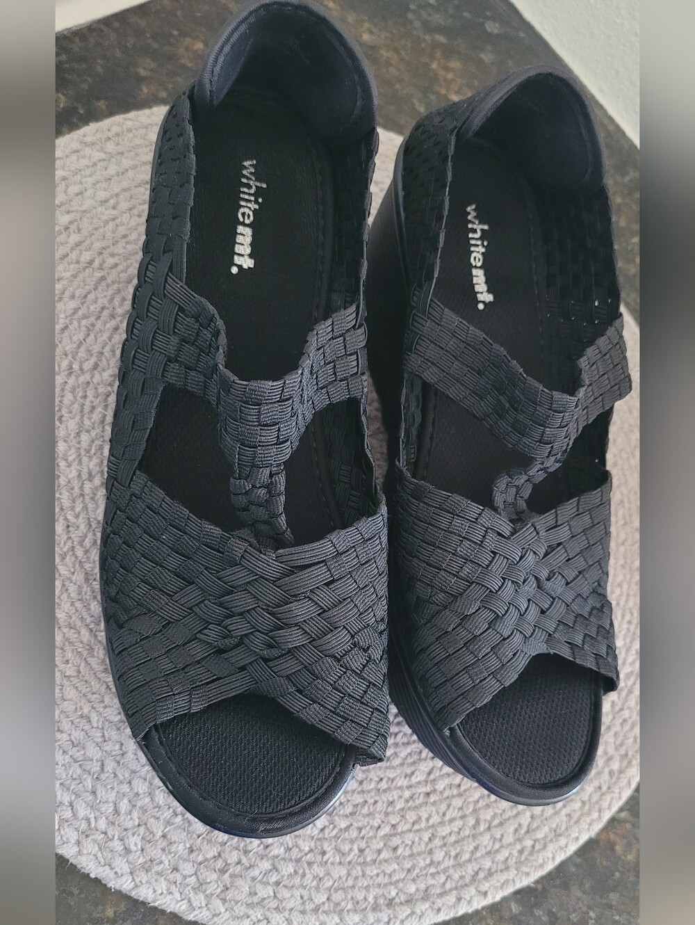 White Mountain Black Woven Elastic Slingback Sandals
